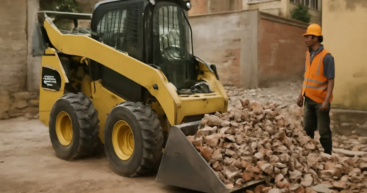 Mini Carregadeira Compacta (Bobcat) em obra no bairro Santana, Porto Alegre/RS