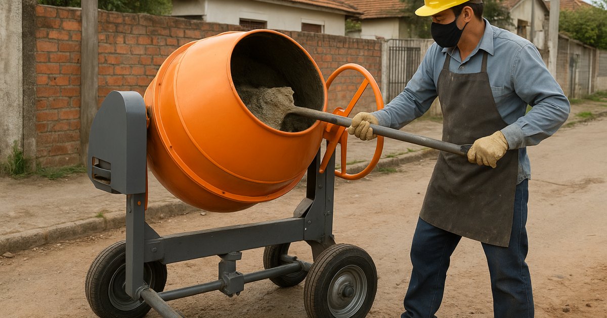 Betoneira para locação em obra na Azenha, Porto Alegre/RS