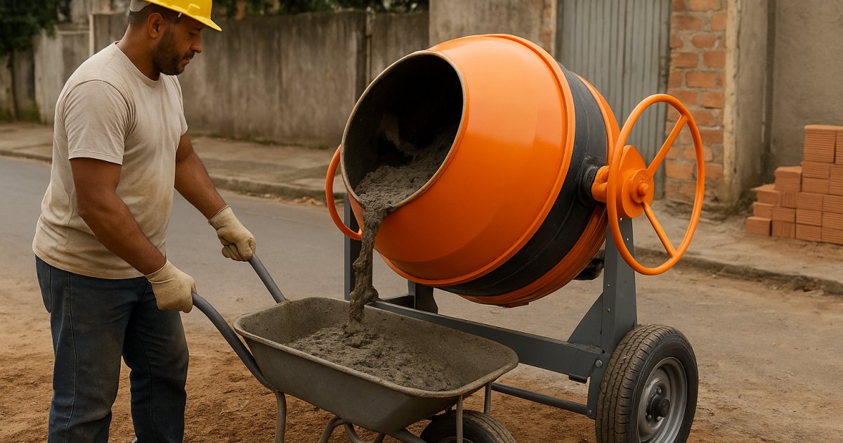 Betoneira para preparo de concreto e argamassa em obra no Mont'Serrat, Porto Alegre/RS