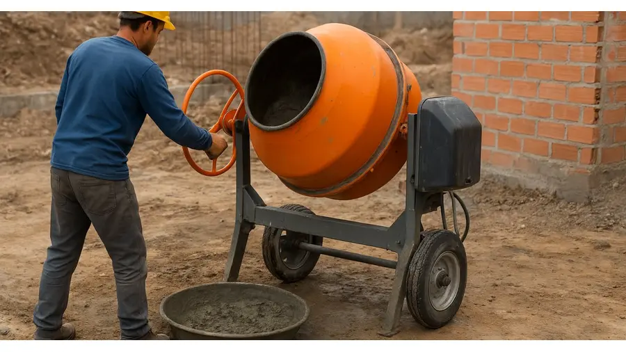 Betoneira em frente de obra para preparo de concreto e argamassa no bairro Petrópolis, Porto Alegre/RS