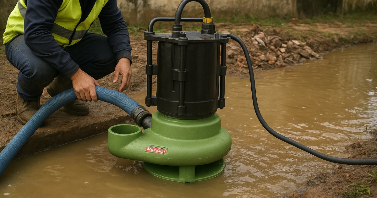 Motobomba Schneider BCS para drenagem de água pluvial em obra urbana na Azenha, Porto Alegre/RS