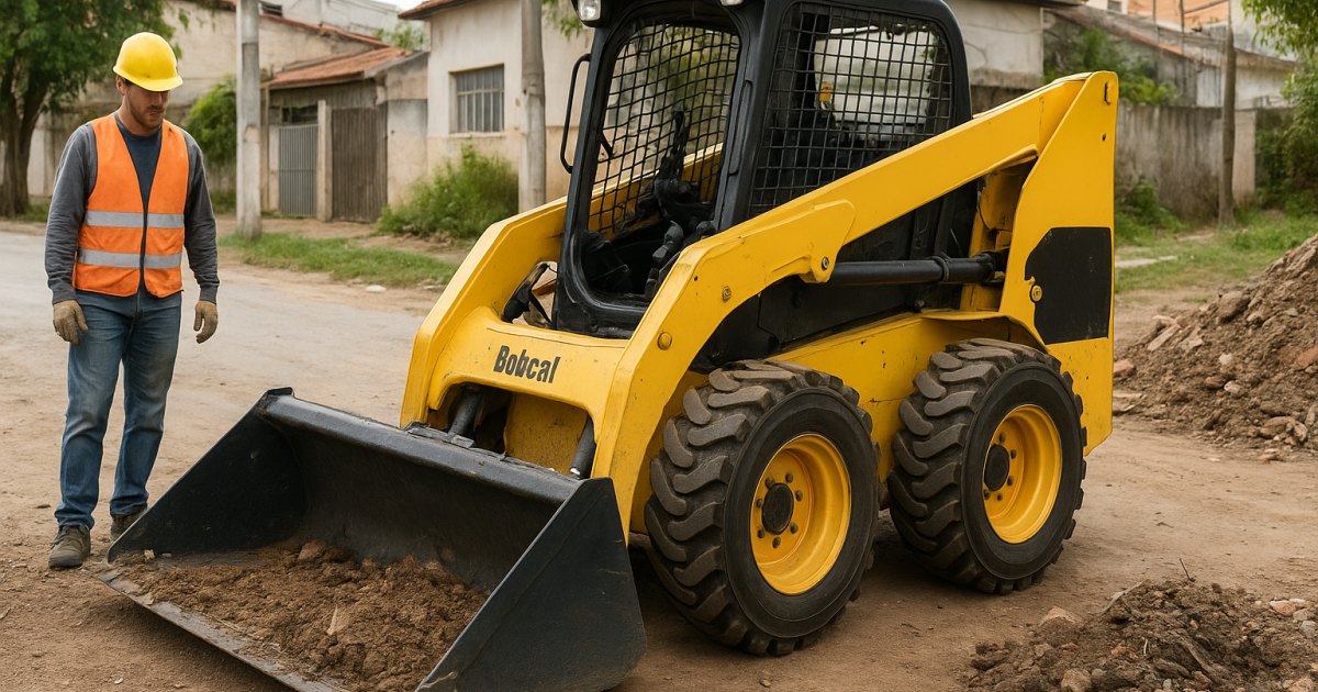 Mini Carregadeira Compacta (Bobcat) apoiando obra no bairro Cristal em Porto Alegre/RS