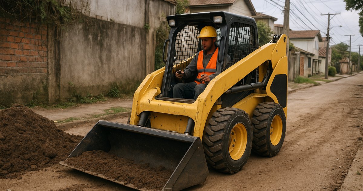 Mini Carregadeira Compacta (Bobcat) em obra no Cristo Redentor, Porto Alegre/RS