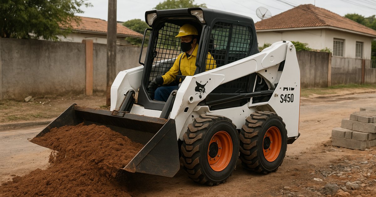 Mini Carregadeira Compacta (Bobcat) em obra no Cristo Redentor, Porto Alegre/RS