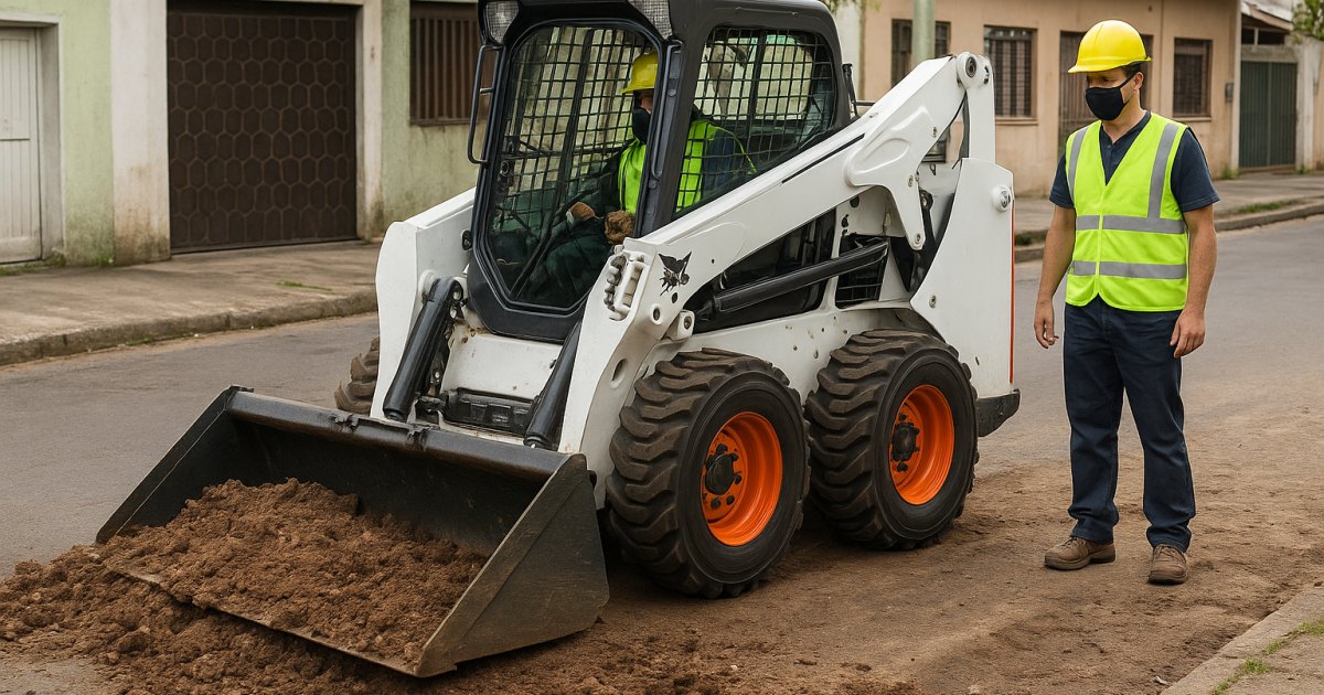 Mini Carregadeira Compacta (Bobcat) em operação na Floresta, Porto Alegre/RS