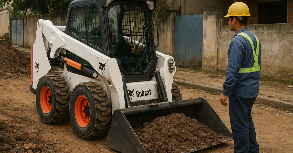 Mini Carregadeira Compacta (Bobcat) em Ipanema, Porto Alegre/RS, apoiando movimentação de materiais e organização de obra