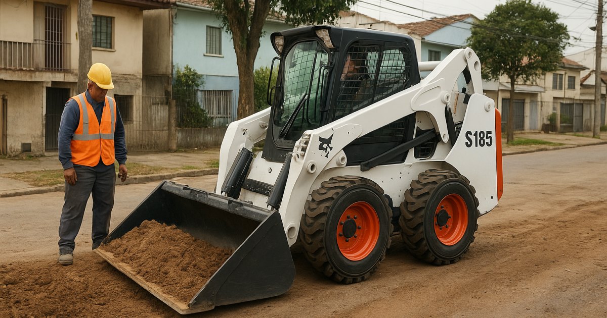 Mini Carregadeira Compacta (Bobcat) em obra urbana no bairro Menino Deus, Porto Alegre/RS