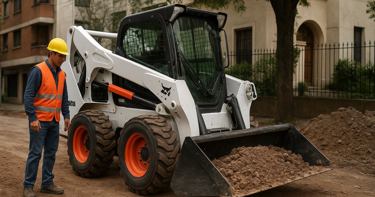 Mini Carregadeira Compacta (Bobcat) da Ecoprest em obra no Moinhos de Vento, Porto Alegre/RS