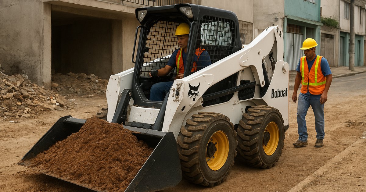 Mini Carregadeira Compacta (Bobcat) em obra urbana no bairro Mont'Serrat, Porto Alegre/RS