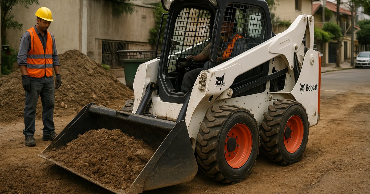 Mini Carregadeira Compacta (Bobcat) em obra urbana no Mont'Serrat, Porto Alegre/RS