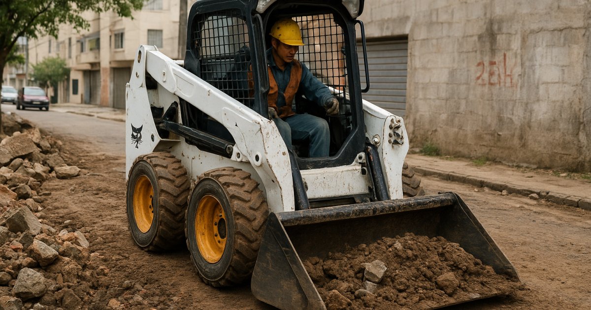 Mini Carregadeira Compacta (Bobcat) em obra urbana no Partenon, Porto Alegre/RS