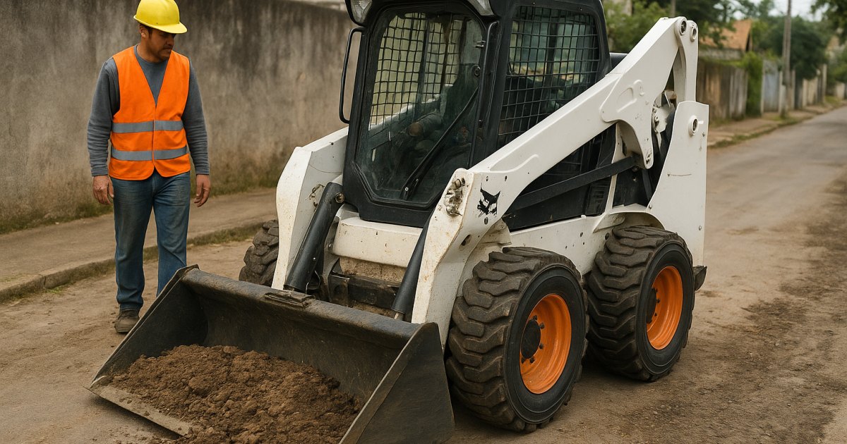 Mini Carregadeira Compacta (Bobcat) em obra no bairro São João, Porto Alegre/RS