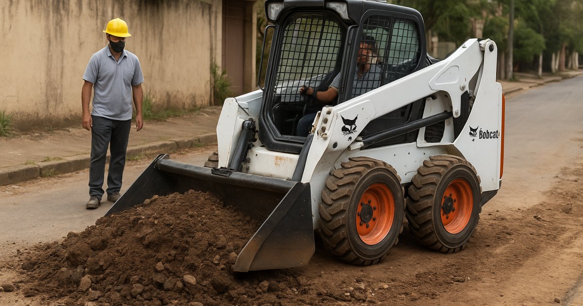 Mini Carregadeira Compacta (Bobcat) em obra no bairro Teresópolis, Porto Alegre/RS
