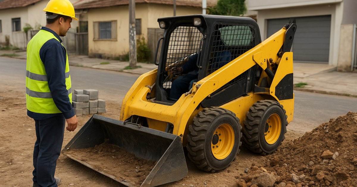 Mini Carregadeira Compacta (Bobcat) em obra na Trindade, Porto Alegre/RS