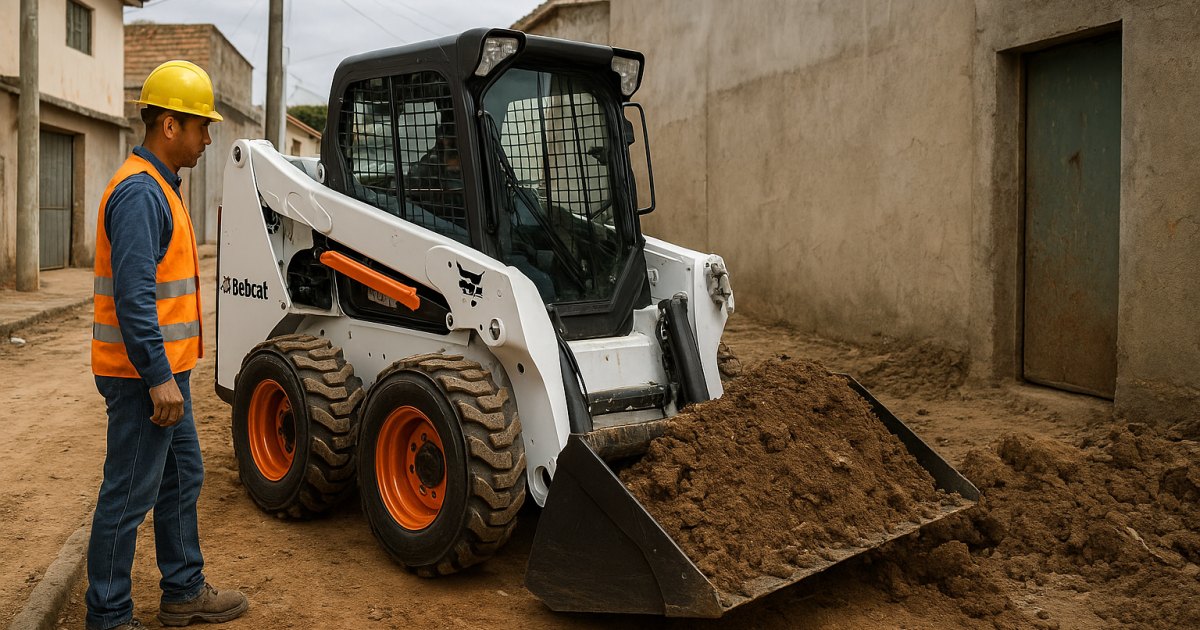 Mini Carregadeira Compacta (Bobcat) em obra na Trindade, Porto Alegre/RS