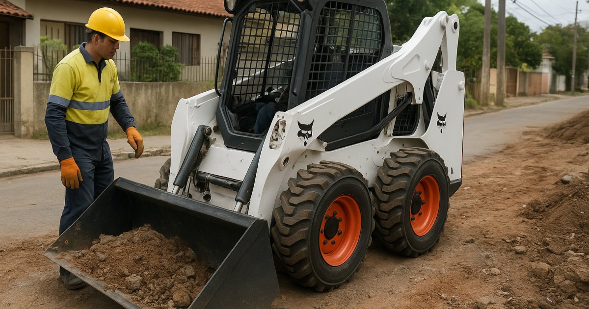 Mini Carregadeira Compacta (Bobcat) em obra urbana na Tristeza, Porto Alegre/RS