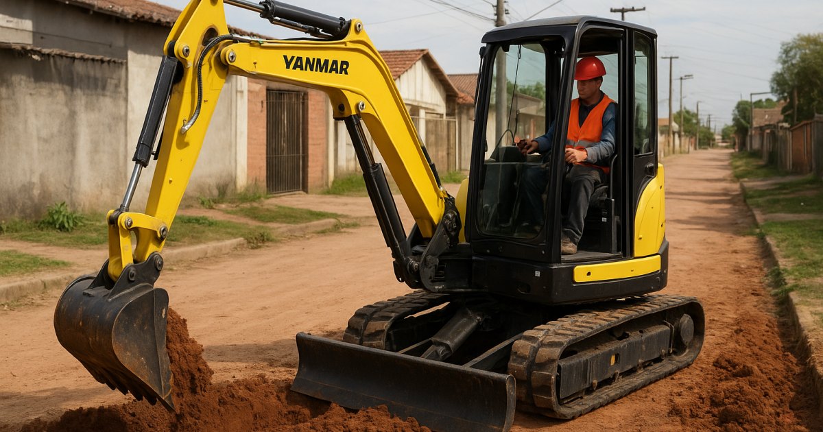 A close-up of a powerful drilling machine working on soil at a construction site.