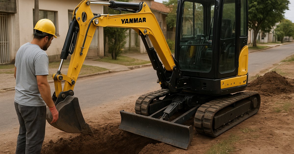 Mini-Escavadeira na Trindade, Porto Alegre/RS, em obra urbana com escavação e preparo de área
