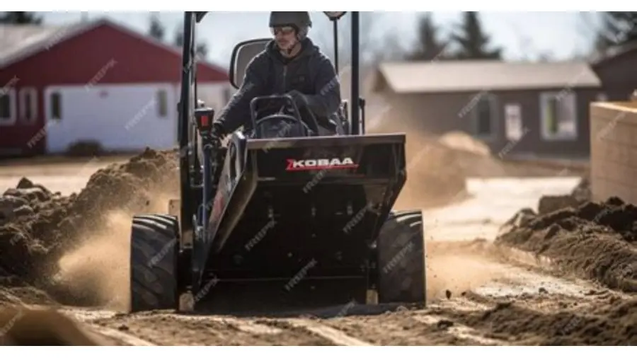 skid steer loader operator loading dirt construction real photo