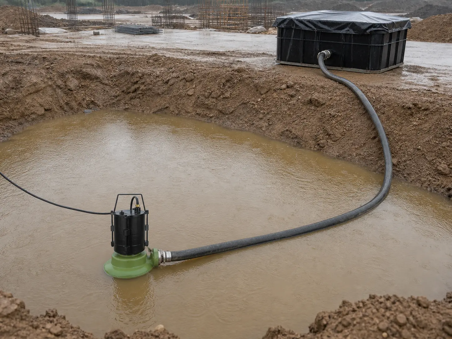 Imagem técnica exclusiva: Motobomba Schneider BCS no bairro Floresta, Porto Alegre/RS: drenagem temporária de água pluvial com método executivo e controle de operação